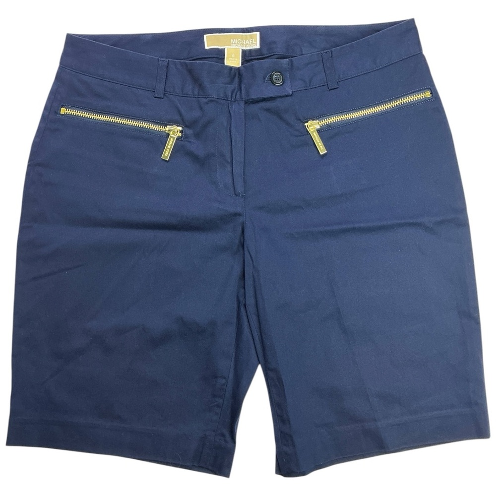 Michael Kors Bermuda Shorts Navy Blue with Gold Zipper Detail Size 6